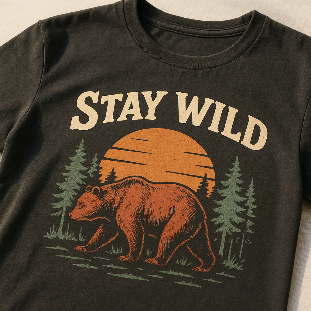 Close-up of a well-printed graphic t-shirt showing clean ink detail on cotton fabric