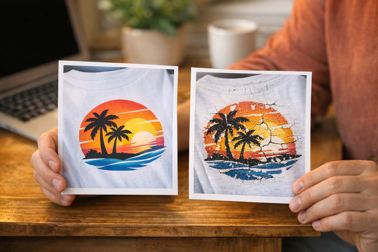 Flat-lay of two funny graphic t-shirts with bold, readable designs and visible print texture on soft fabric.