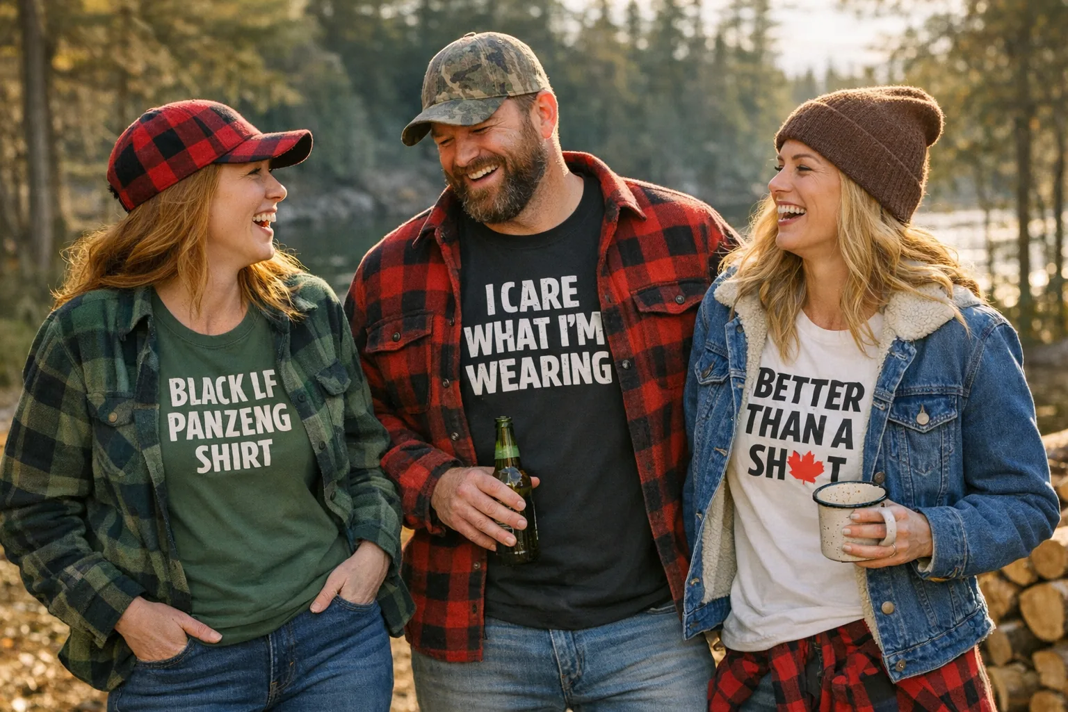 A mix of sarcastic shirts styled with classic Canadian clothing