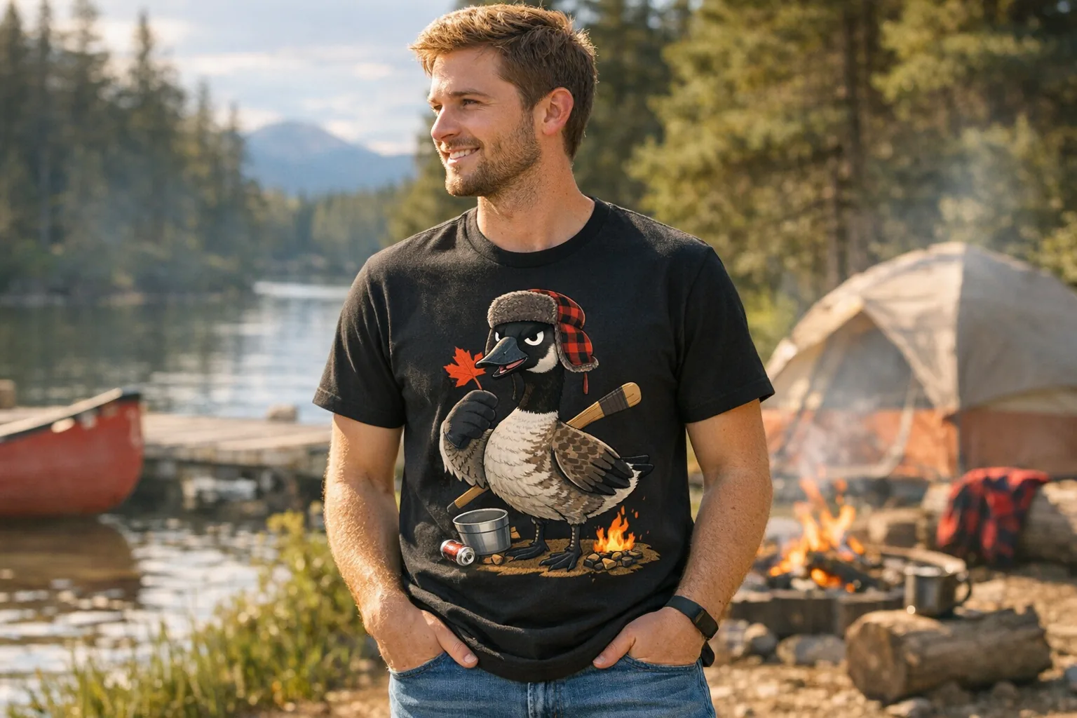 Graphic T-shirt with a humorous Canadian goose design