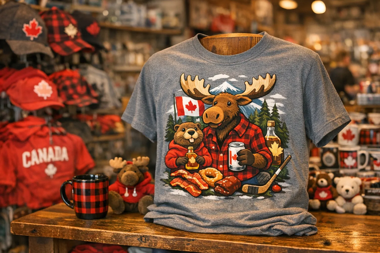 Canadian-themed funny t-shirt on display